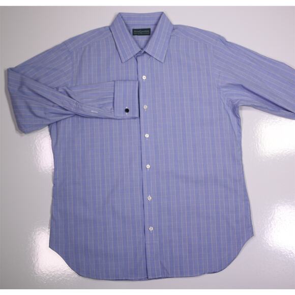 Martin Greenfield Custom Tailored Blue Yellow Plaid FC Dress Shirt (42) 16.5-32 - Picture 2 of 7